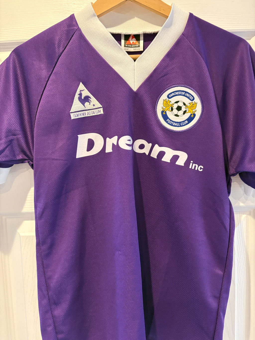 Harchester United FC Home Shirt Dream Team Sky One Le Coq Sportif Dream Inc Purple 30/32”
