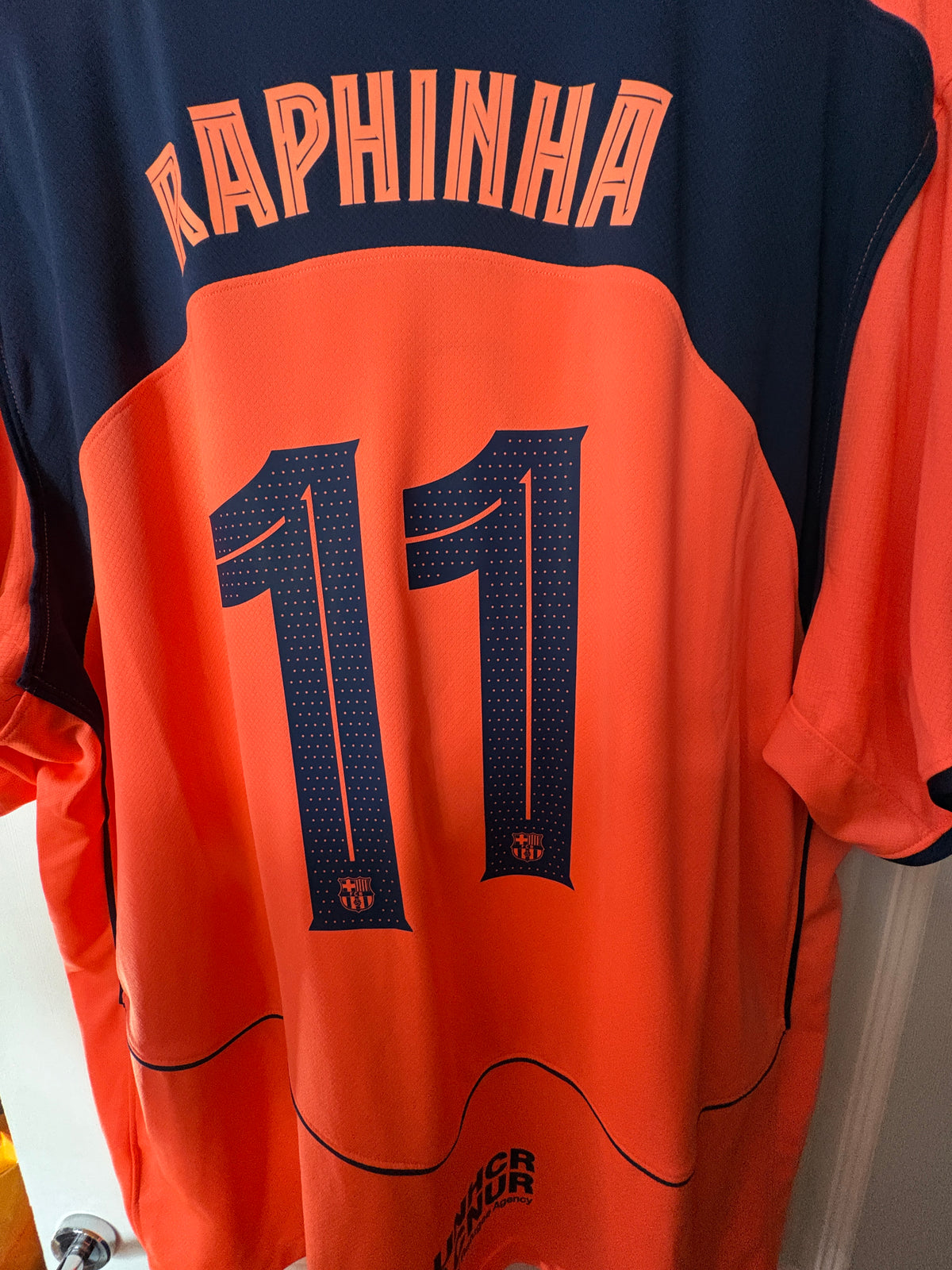 FC Barcelona 2025/26 Third Shirt Raphinha 11 Orange Nike Dri-Fit Champions League Badge Size 3XL